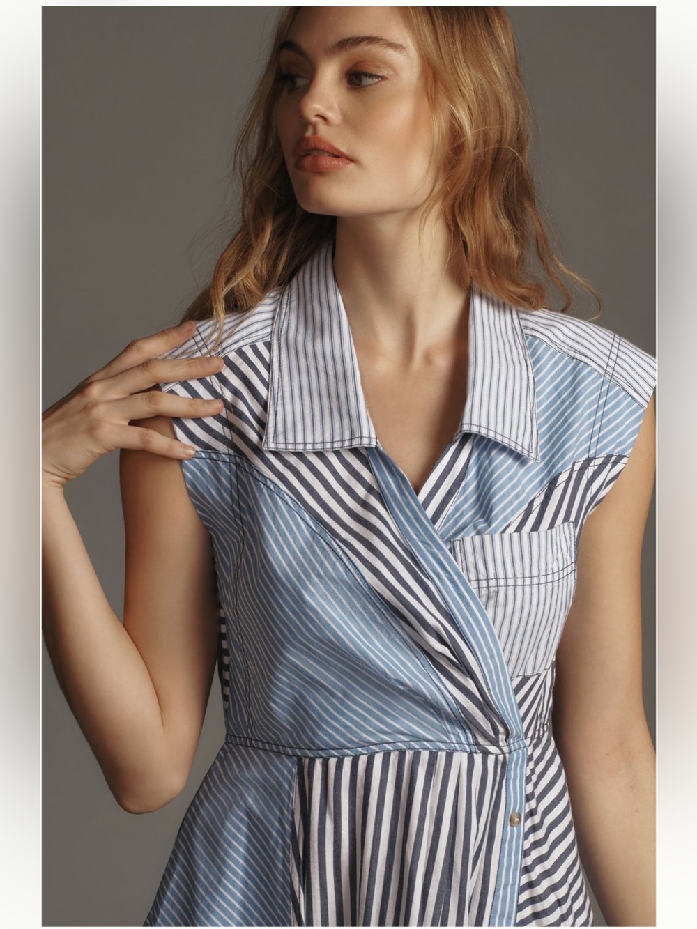Anthropologie Pilcro Asymmetrical Button-Front Wrap Shirt Sleeveless Dress - Picture 3 of 11